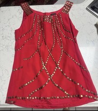 Nanette Lepore Red Satin Studded Sleeveless Top Size 12 picture