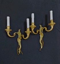 Pair Antique Vintage French Brass Wall Lights Wall Sconces Fully Restored  picture