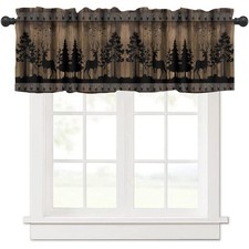 Farmhouse Moose Valance Curtain,Deer Rustic Western Country Cabin Forest Vint... picture