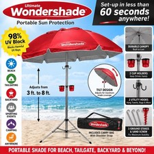 ULTIMATE WONDERSHADE PORTABLE SUN SHADE UMBRELLA RED NEW IN BOX 5 FT picture