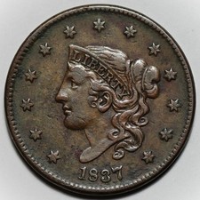 1837 Coronet Head Large Cent, N-6, US 1c Copper Coin picture