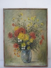 LISTED J. E. GREENLEAF AMERICAN , STILL LIFE WITH FLOWERS OIL PAINTING ON BOARD picture