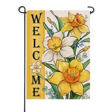 Welcome Spring Summer Floral Flower Small Decorative Garden Flag, Yellow Daffodi picture
