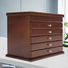 Large Vintage Wooden Jewelry Box with 6 Tiers for Organized Storage picture