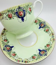 Vintage Aynsley England Green Pink Rose Cameo Garlands Cup & Saucer; Teacup picture