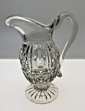 Early Flint EAPG Creamer Applied Handle Punty Block Diamond C1840 picture