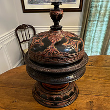Vintage Burmese Myanmar Lacquerware Hsun-Ok Offering Vessel 19” Estate Find picture