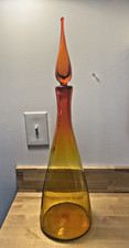 Midcentury Blenko Model 920-L Vintage Art Glass Decanter w/ Red Yellow Ombre 23