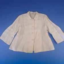 Vintage J. Jill 100% Linen Shacket White Lagenlook Boho Jacket M Pockets Buttons picture