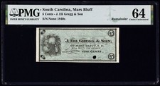 1840’s SC Mars Bluff South Carolina Obsolete Currency Gregg & Son 5¢ PMG CU 64 picture
