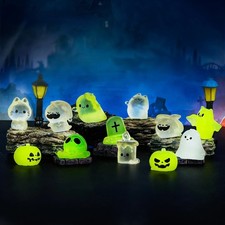 12Pcs Mini Halloween Glow in Dark Figures Ghost Pumpkin Bat Skull Decor picture