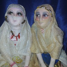 2 Antique Art Deco Boudoir Dolls  Face Veiled Harem Bedouin  French 1920s Vtg picture
