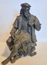 Leonardo Da Vinci 19th Century Cast Bronze Statue Rare Heavy Small Damage FRESHP picture