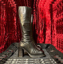 Vintage 90s Shellys London Black Leather Chunky Platform Knee High Boots UK 4 picture