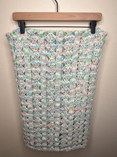 Handmade Crochet Pastel Rainbow Throw Blanket 48x46 Textured Openwork Afghan picture