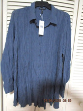 Eileen Fisher crinkled silk blouse XL in steel blue/grey color NWT, never worn picture