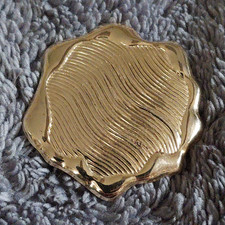 Vintage Gold-Tone Textured Cosmetic Compact Mirror w/ Wavy Swirl Design picture