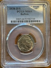 1938-D/D/D/S PCGS MS 64 Overmintmark, FS-511 Buffalo Nickel-Nice Coin picture