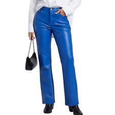 Vtg Y2K MetroStyle Leather Pants ROYAL BLUE Flare Wide-Leg HEAVYWEIGHT Lined 14P picture