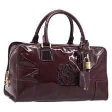 LOEWE Amazona 28 Hand Bag Patent Bordeaux Gold Tone Auth bs37131 picture