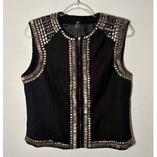 H&M Black Embellished Beaded Studded Zip Front Vest Size 14 picture