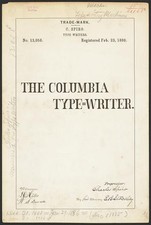 Photo:1886 Columbia Type-Writer C. Spiro Trade-Mark Patent Document picture