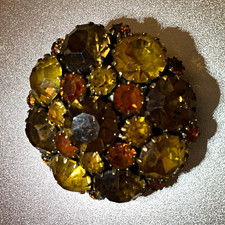 Vintage Juliana DeLizza Elster Topaz Rhinestone Dome Brooch Fang Prong Inverted picture