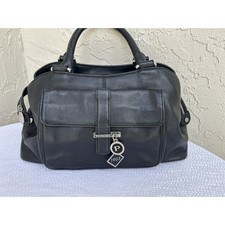 Pourchet Paris Black Leather Satchel Handbag Silver Hardware Red Lining picture
