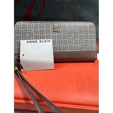 Anne Klein Lion Logo Slim Zip Around Wallet Truffle Monogram picture