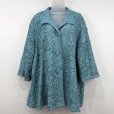 Coldwater Creek Jacket 3X Blue Lace Embroidered Feminine Mature Dainty Artsy picture