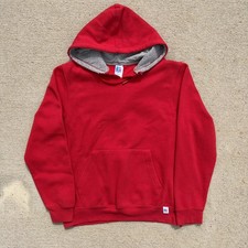 Vintage Russell Athletic Hoodie Mens Medium Red Fleece Sweatshirt Distressed picture