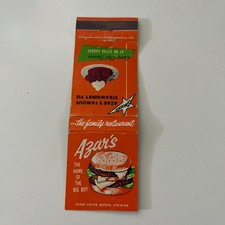 Azar's Restaurant The Home Of The Big Boy Vintage Matchbook Cover TMB27-3 picture