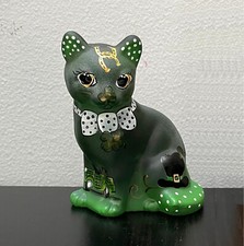 Fenton Emerald Green Li’l Charms Good Luck Irish Sitting Cat  St. Patrick  #3/30 picture