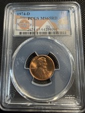 1974-D Lincoln Cent PCGS MS65 RD Red Wheat Cent Label Gem BU Penny picture