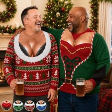 Funny Ugly Christmas Sweater, Custom Chest Cleavage Gag Gift For Men picture