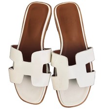HERMES ORAN FLAT LEATHER SLIDES SANDALS SIZE 38 picture