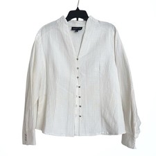 NWT Jones New York White Textured 100% Cotton Long Sleeve V-Neck Blouse XL picture