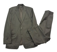 Custom Bespoke 42R 34x30 Olive Green Flannel Wool 2pc Pant Suit High Waisted picture