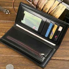 Cartera Larga Plegable de Cuero Soporte de Tarjeta ID Billetera para Hombres picture