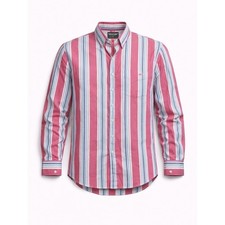 Vtg Wrangler Made In USA Men's Pink, White & Blue Cowboy Cut Button-Down Shirt L picture