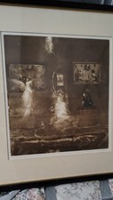 Randall LaGro Signed Original Monotype Print Surreal Interior Winged Figure picture