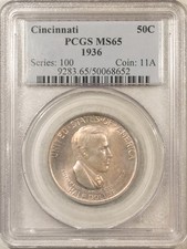 1936 CINCINNATI COMMEMORATIVE HALF DOLLAR - PCGS MS-65, ORIGINAL picture