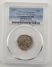 Rare Variety 1917 2 Feathers Buffalo Nickel PCGS Uncirculated Details Fs-401 picture
