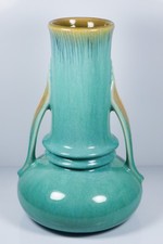 1935 Roseville Art Pottery Turquoise Orian Turtleneck Vase #735-7 picture