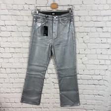 NWT Paige Women Claudine Bootcut Jeans Silver Shimmer Coating Size 29 High Rise picture