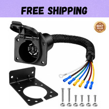 7 Way 7 Pin Trailer Plug RV Socket Wiring Harness Kit w/Bracket Screws for Truck picture