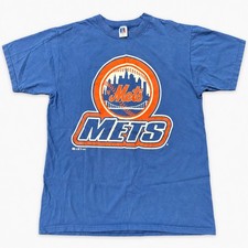 Vintage New York Mets T-Shirt Mens 90s Faded Blue Graphic Print picture