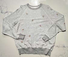 The GREAT. THE COLLEGE SWEATSHIRT HEATHER GREY ROSE EMBROIDERY sz 1 picture