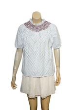 Sezane Dakota Top S 36 Floral Printed Smocked Ivory Cotton Linen Blouse NW 44380 picture