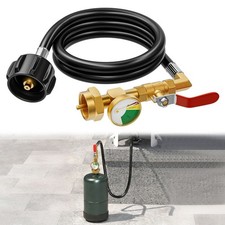3FT Brass Propane Refill Adapter Hose Gauge Valve QCC1 20lb to 1lb Tank w/ Gauge picture